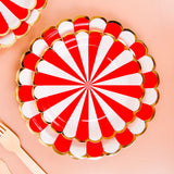 25 Pack | Peppermint Striped 9inch Circus Dinner Disposable Paper Plates - 300 GSM