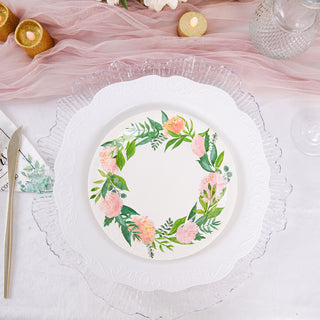 Radiant Rose/Peony Flower Wreath Paper Plates for Stylish Events