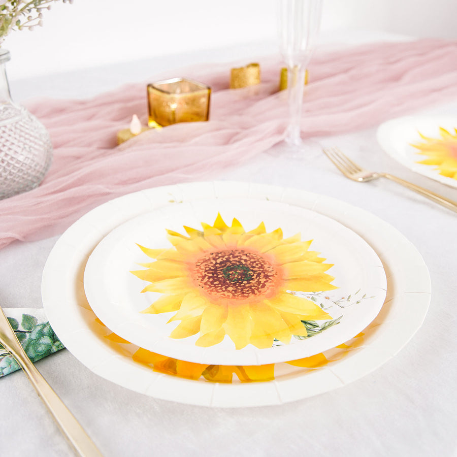 25 Pack | Sunflower 9inch Premium Dinner Paper Plates, Disposable Party Plates