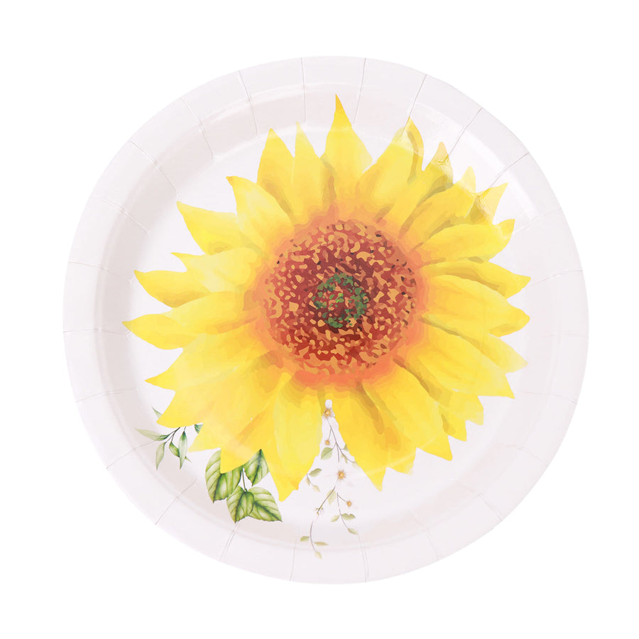 25 Pack | Sunflower 9inch Premium Dinner Paper Plates, Disposable Party Plates#whtbkgd