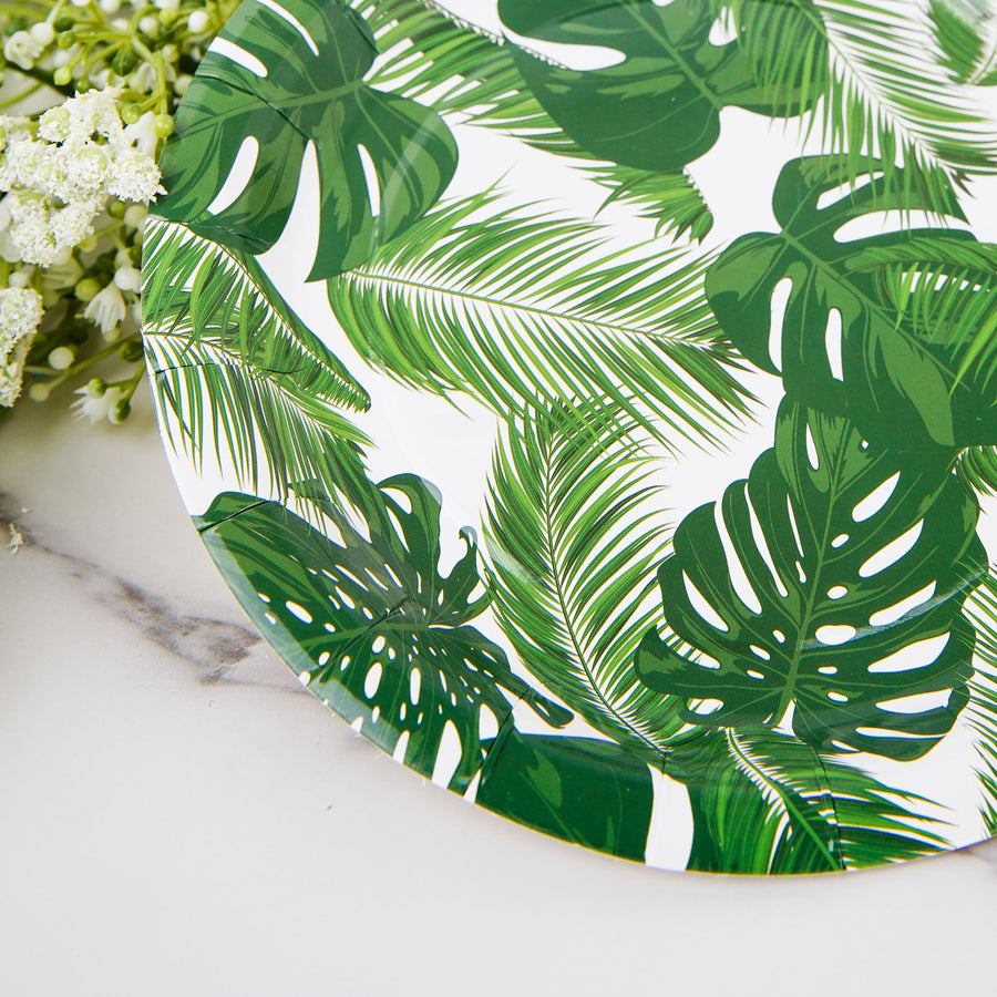 25 Pack | Tropical Palm Leaf Mix 9inch Dinner Paper Plates, Disposable Plates - 300 GSM