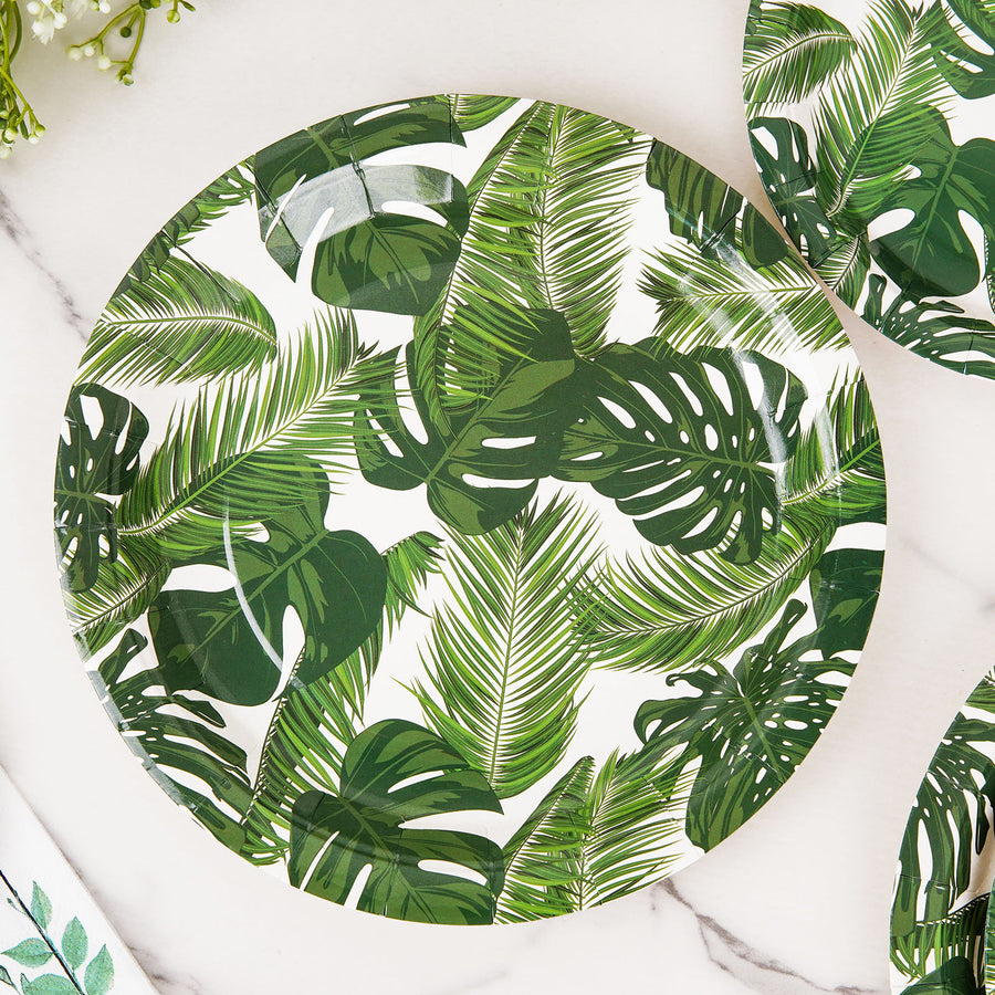 25 Pack | Tropical Palm Leaf Mix 9inch Dinner Paper Plates, Disposable Plates - 300 GSM