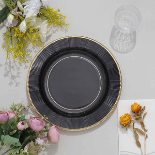 Elegant Black Sunray Gold Rimmed Paper Plates for Stylish Events