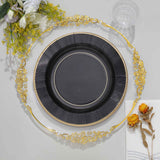25 Pack | 10inch Black Sunray Gold Rimmed Serving Dinner Paper Plates, Disposable Party Plates