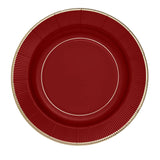 25 Pack | 10inch Burgundy Sunray Gold Rimmed Serving Dinner Paper Plates, Disposable Party Plates#whtbkgd