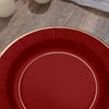 25 Pack | 10inch Burgundy Sunray Gold Rimmed Serving Dinner Paper Plates, Disposable Party Plates