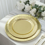 25 Pack | Metallic Gold Sunray 10inch Serving Dinner Paper Plates, Disposable Party Plates - 350 GSM