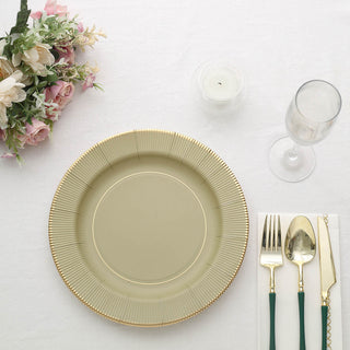 Elegant Khaki Gold Rim Sunray Disposable Dinner Plates