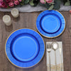 25 Pack | 10inch Royal Blue Sunray Gold Rimmed Serving Dinner Paper Plates, Disposable Party Plates