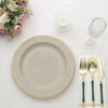 25 Pack | 10inch Taupe Gold Rim Sunray Disposable Dinner Plates