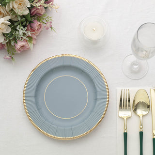 Elegant Dusty Blue Gold Rim Dessert Plates