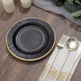 25 Pack | 8inch Black Sunray Gold Rimmed Dessert Appetizer Paper Plates, Disposable Party Plates