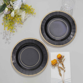 Elegant and Stylish Black Sunray Gold Rimmed Dessert Appetizer Paper Plates