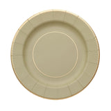 25 Pack | 8inch Khaki Gold Rim Sunray Disposable Dessert Plates#whtbkgd