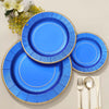 25 Pack | 8inch Royal Blue Sunray Gold Rimmed Dessert Appetizer Paper Plates, Disposable
