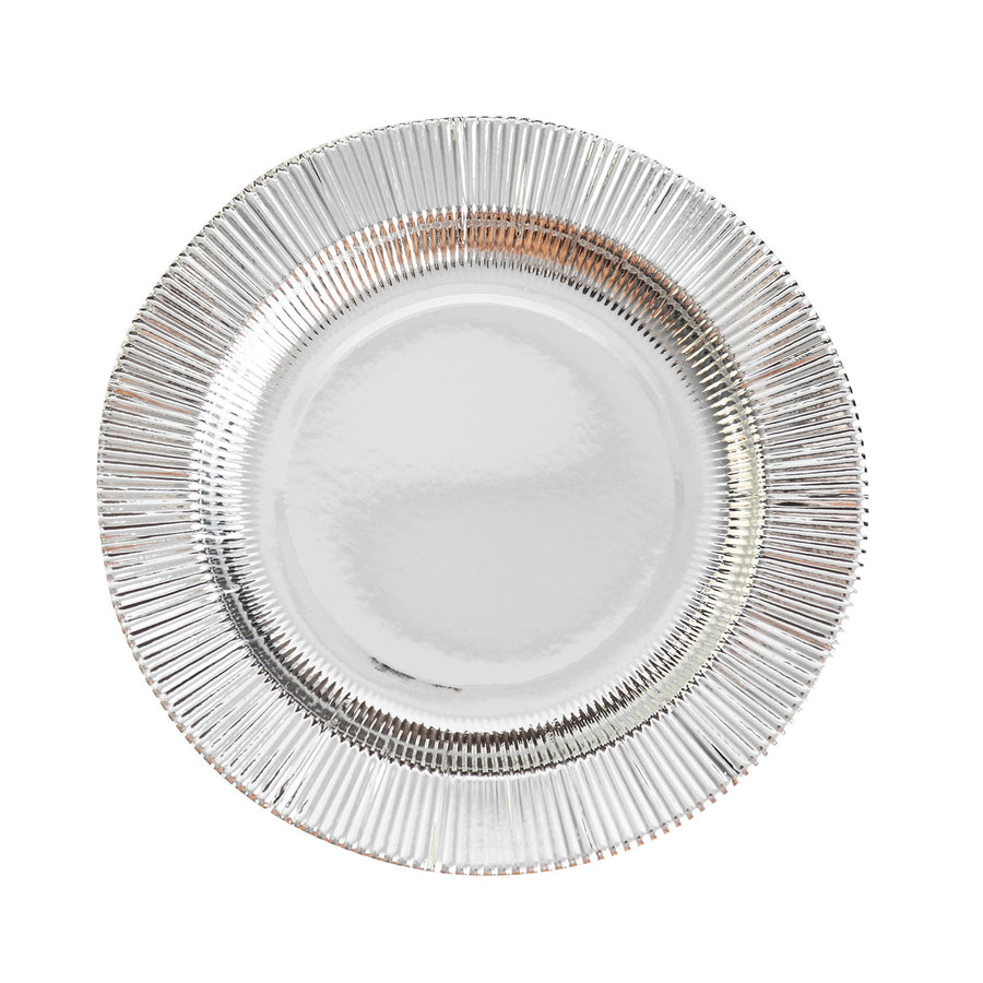 25 Pack | Silver Sunray 8inch Dessert Appetizer Paper Plates, Disposable Party Plates