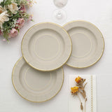 25 Pack | 8inch Taupe Gold Rim Sunray Disposable Dessert Plates