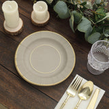 25 Pack | 8inch Taupe Gold Rim Sunray Disposable Dessert Plates