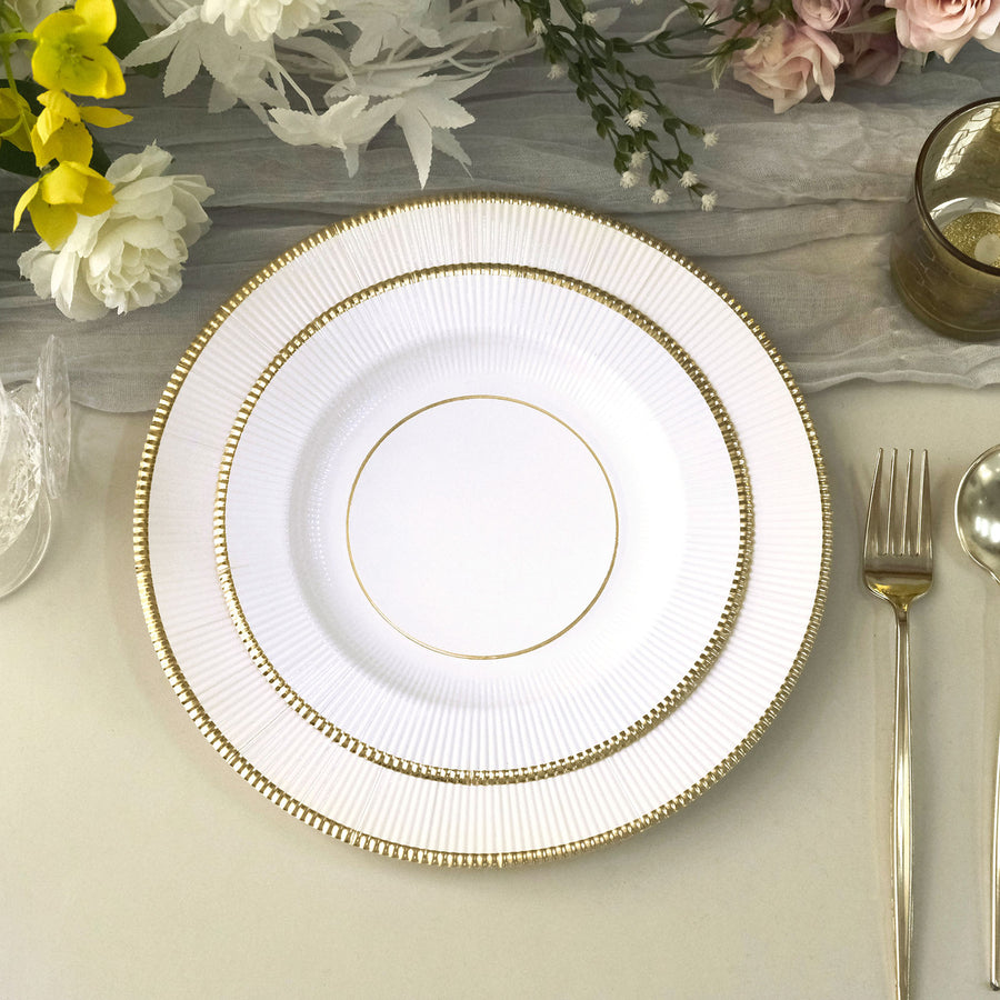 White Sunray Gold Rimmed 8inch Dessert Appetizer Paper Plates, Disposable Party Plates - 350 GSM