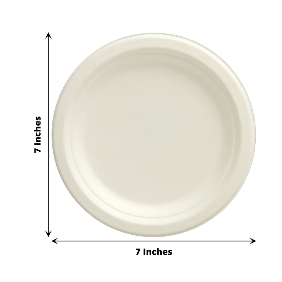 50 Pack | 7inch White Biodegradable Bagasse Dessert Plates, Sugarcane Appetizer Salad Party Plates
