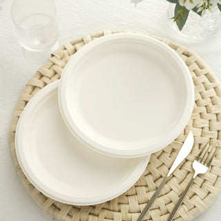 Perfect for Any Event: White Biodegradable Bagasse Dinner Plates