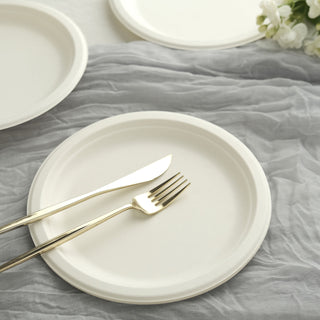 Elegant White Biodegradable Bagasse Dinner Plates