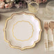 25 Pack | White/Gold 10inch Scallop Rim Dinner Party Paper Plates, Disposable Plates
