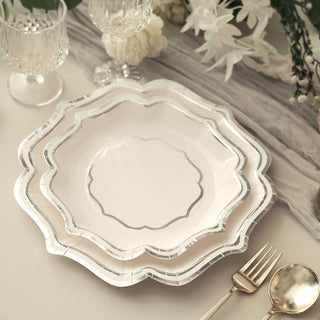 Convenience Meets Style with Disposable White/Silver Scallop Rim Paper Plates