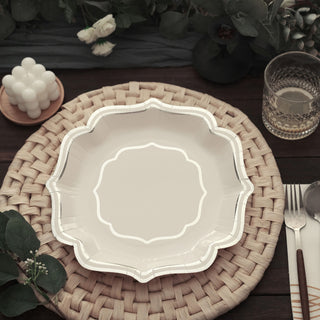 White/Silver Scallop Rim Dinner Party Paper Plates - The Perfect Addition to Your Event Decor