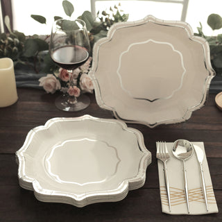 Add a Touch of Elegance to Your Dinner Party with White/Silver Scallop Rim Dinner Party Paper Plates