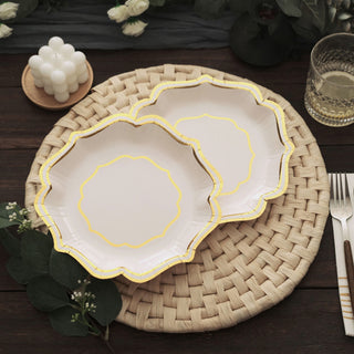 White/Gold 8" Scallop Rim Dessert Party Paper Plates