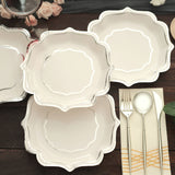 25 Pack | White/Silver 8" Scallop Rim Dessert Party Paper Plates, Disposable Appetizer Salad Plates - 300 GSM