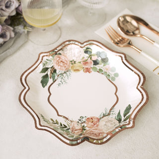 Elevate Your Table Setting with Elegant White and Rose Gold Floral Paper Plates