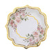 25 Pack | 8inch White/Gold Floral Scallop Rim Salad Party Paper Plates, Dessert Plates#whtbkgd