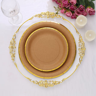 Natural Brown Paper Salad Plates With Gold Lined Rim