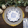 25 Pack White Blue 8inch Disposable Dessert Plates With Chinoiserie Florals and Scalloped Rims