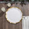 25 Pack | 10inch Matte White / Gold Wavy Rim Disposable Dinner Plates, Round Paper Party Plates