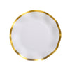 25 Pack | 8inch Matte White / Gold Wavy Rim Disposable Salad Plates, Dessert Party Plates#whtbkgd