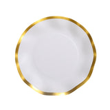 25 Pack | 8inch Matte White / Gold Wavy Rim Disposable Salad Plates, Dessert Party Plates#whtbkgd