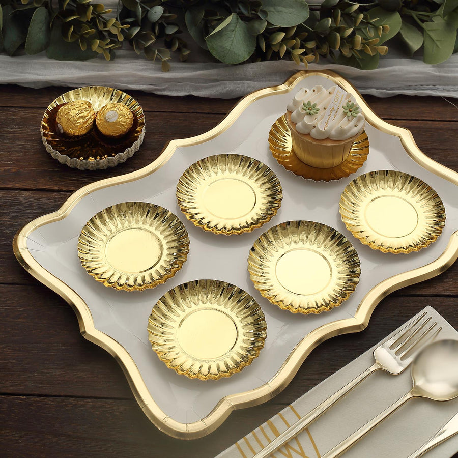 50 Pack | 3.5inch Metallic Gold Scalloped Rim Mini Paper Party Plates