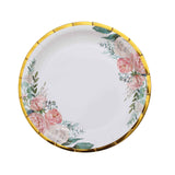25 Pack | 7inch White Elegant Floral Design Gold Rim Paper Salad Plates#whtbkgd