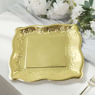Elevate Your Event with Metallic Disposable Pottery Embossed Plates