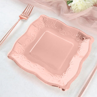 Impress Your Guests with Premium Rose Gold Disposable Pottery Embossed Party Plates
