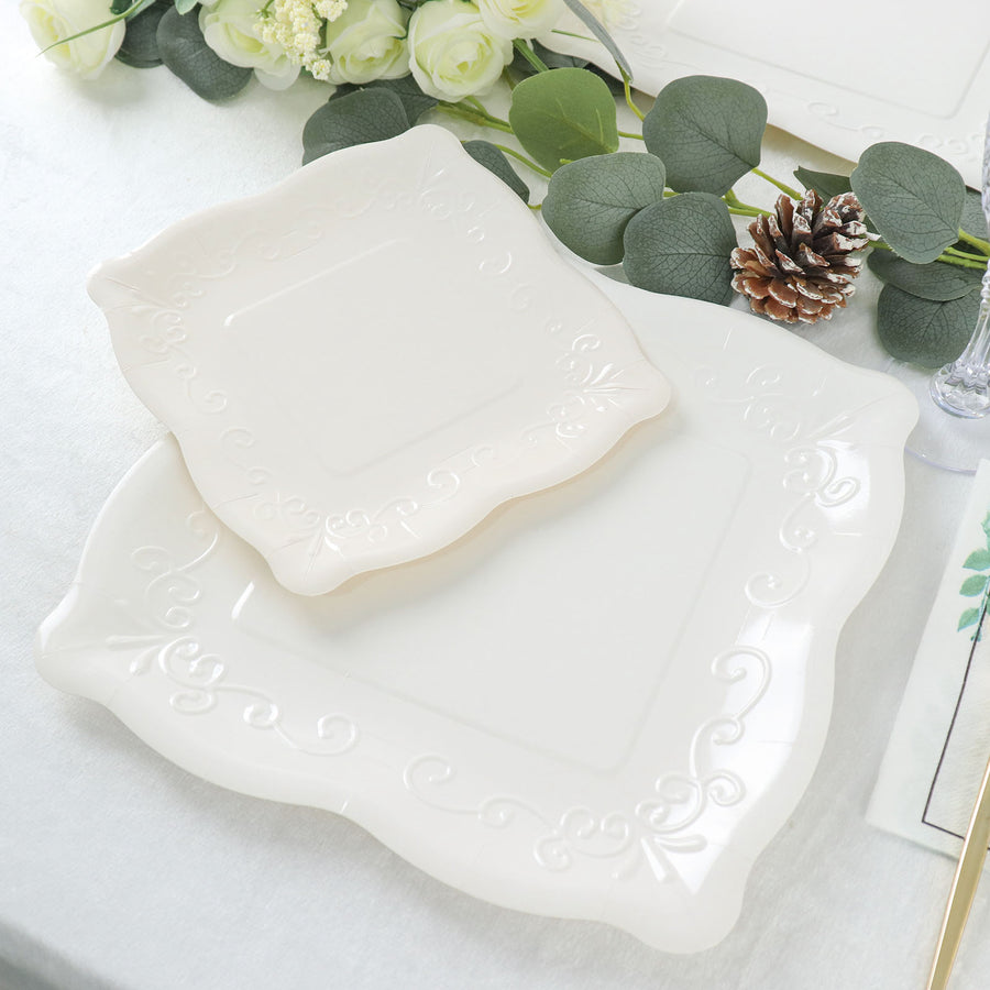 Vintage Dessert Paper Plates, Metallic Pottery Embossed Party Plates With Scroll Design Edge 