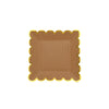 25 Pack | 9 Square Natural Brown Paper Dinner Plates With Gold Scalloped Rim, Party Plates#whtbkgd
