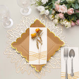 25 Pack | 9 Square Natural Brown Paper Dinner Plates With Gold Scalloped Rim, Party Plates
