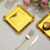 50 Pack | 5inch Gold Foil Scalloped Rim Appetizer Paper Plates, Disposable Square Dessert Plates