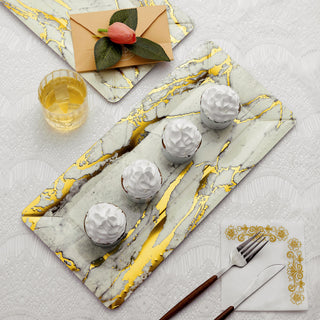Elevate Your Event with the Ivory/Gold Marble 16" Heavy Duty Paper Serving Trays