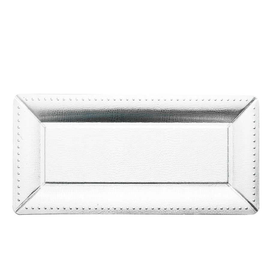 10 Pack | Silver Studded Rim 16inch Heavy Duty Paper Serving Trays - 1100 GSM#whtbkgd