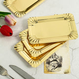 Metallic Gold 6inch Small Paper Cardboard Serving Trays, Rectangle Party Platters Scalloped Rim